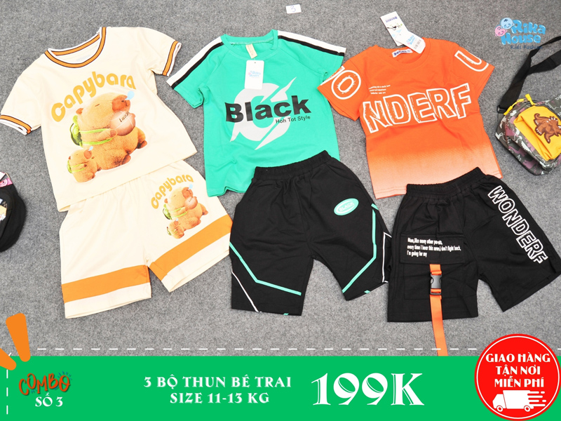 combo 3 bộ thun bé trai size 3