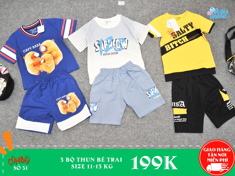 combo 3 bộ thun bé trai size 3