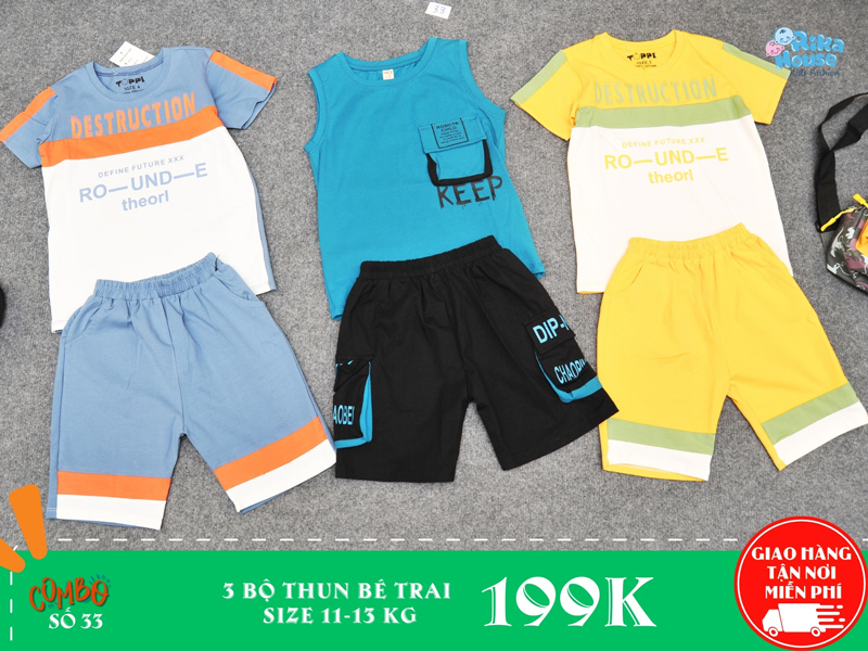 combo 3 bộ thun bé trai size 3