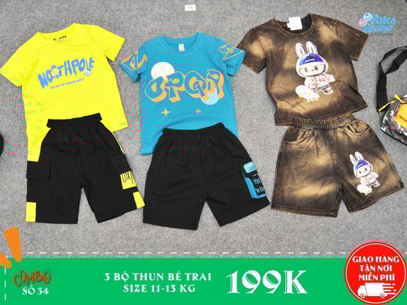 combo 3 bộ thun bé trai size 3