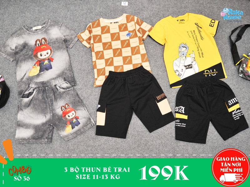combo 3 bộ thun bé trai size 3