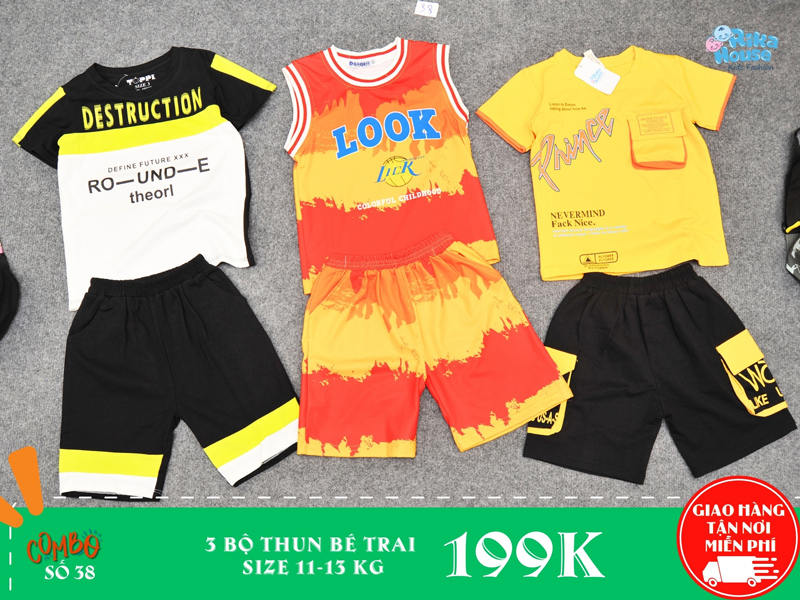 combo 3 bộ thun bé trai size 3