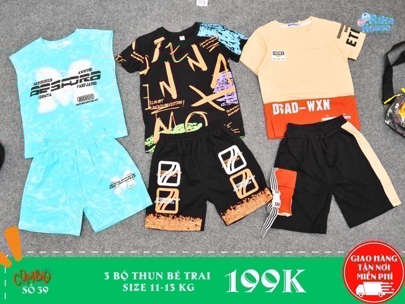 combo 3 bộ thun bé trai size 3