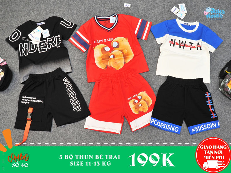 combo 3 bộ thun bé trai size 3
