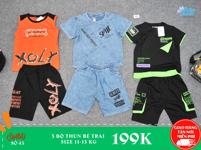 combo 3 bộ thun bé trai size 3