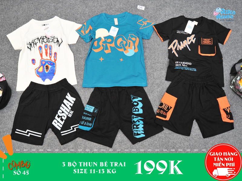 combo 3 bộ thun bé trai size 3