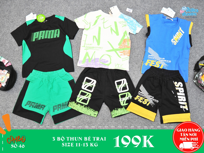 combo 3 bộ thun bé trai size 3