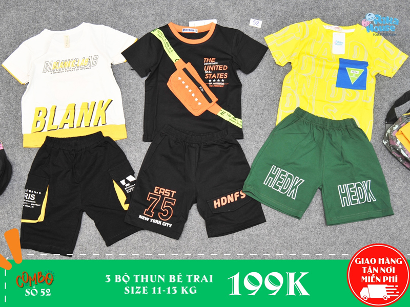 combo 3 bộ thun bé trai size 3