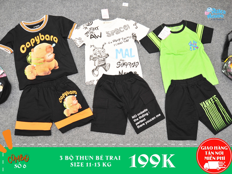 combo 3 bộ thun bé trai size 3