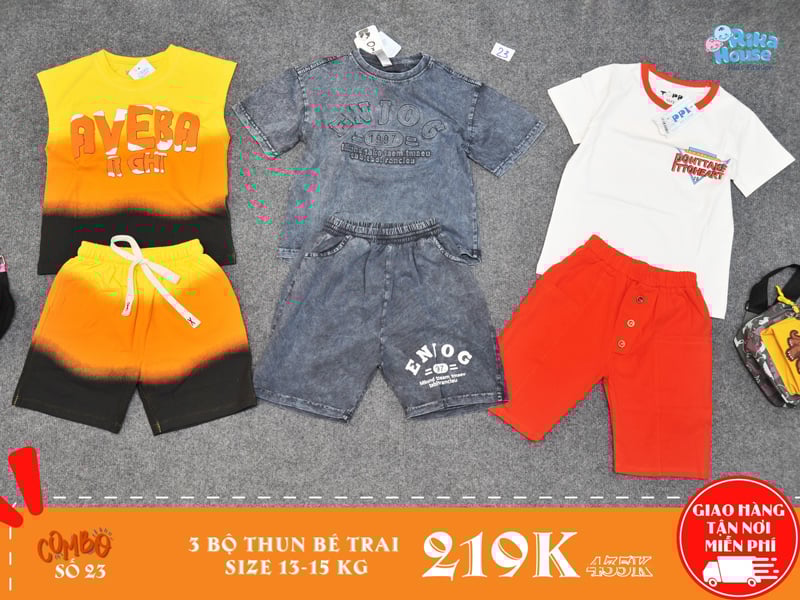 combo 3 bộ đồ thun bé trai size 4 cho bé từ 13-15kg