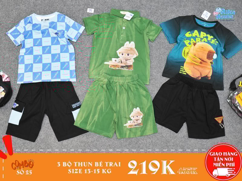 combo 3 bộ đồ thun bé trai size 4 cho bé từ 13-15kg