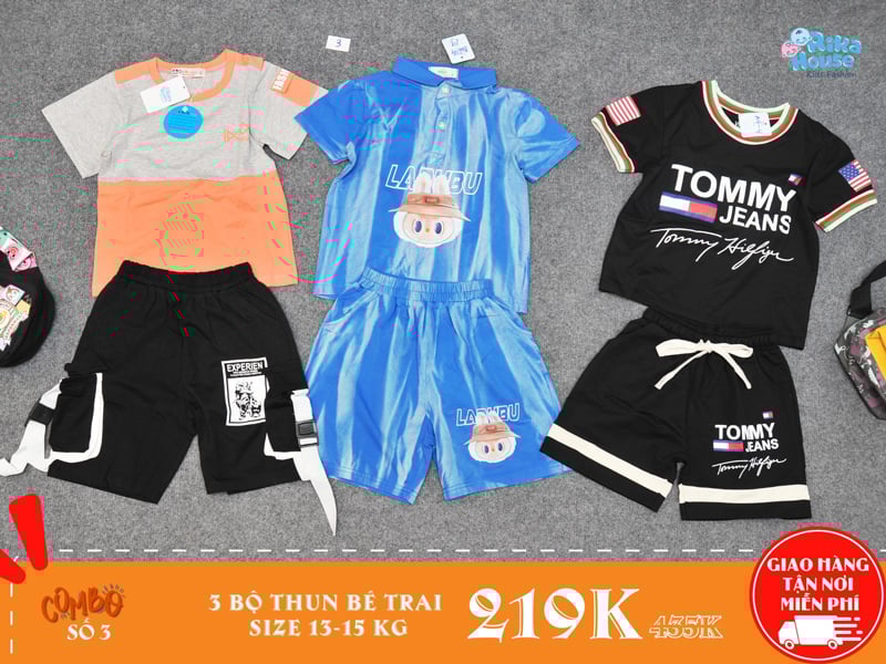 combo 3 bộ đồ thun bé trai size 4 cho bé từ 13-15kg