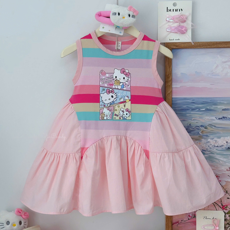 đầm bé gái kitty cầu vồng