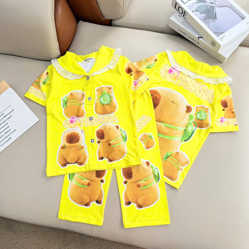 pijama bé gái thun lạnh cổ sen