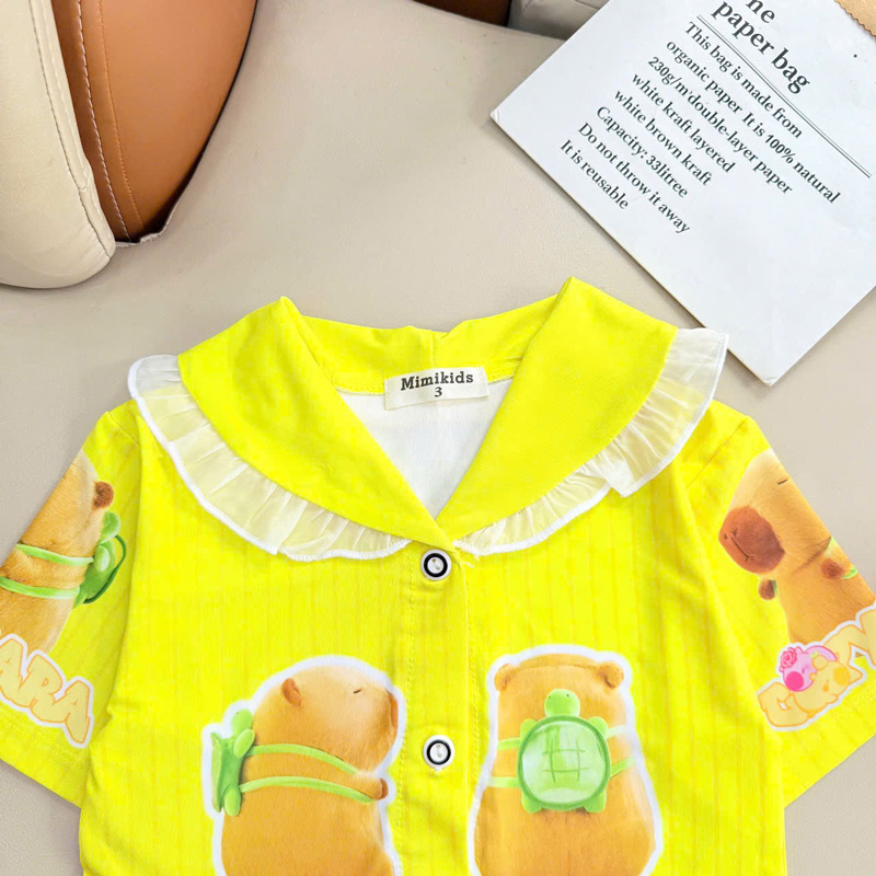 pijama bé gái thun lạnh cổ sen