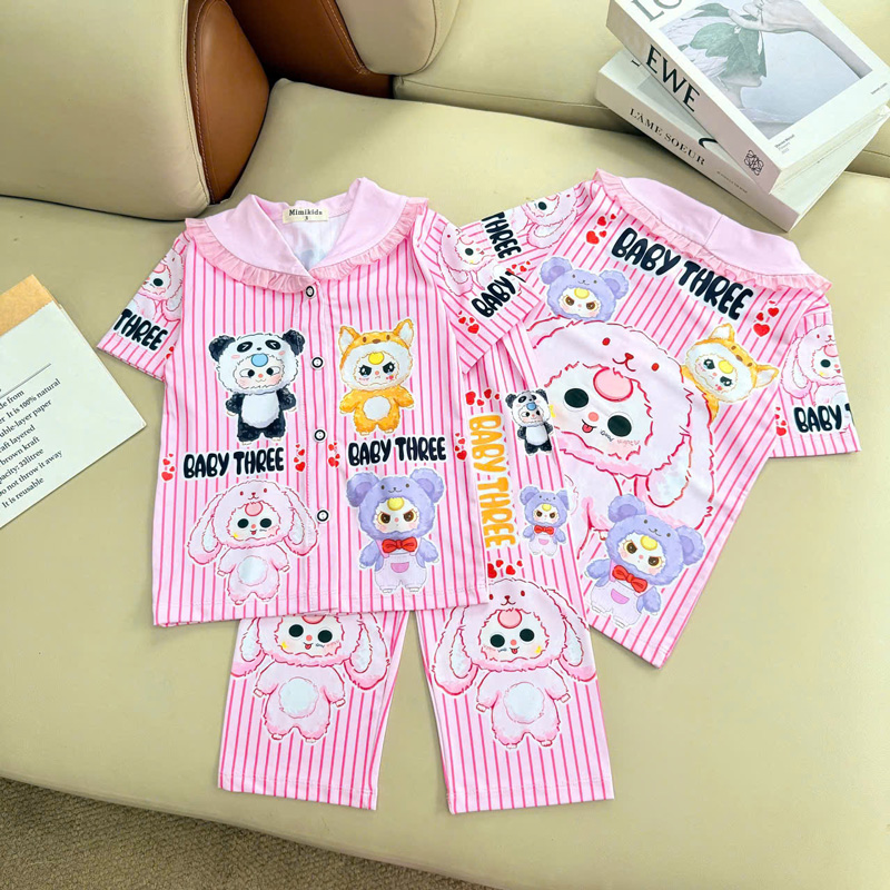 pijama bé gái thun lạnh cổ sen