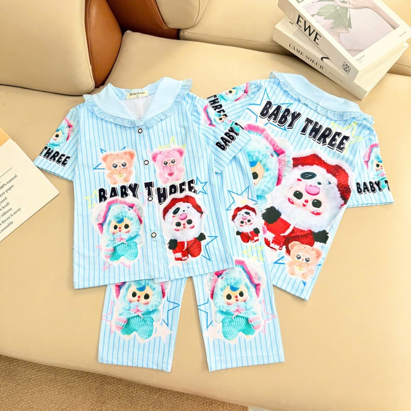pijama bé gái thun lạnh cổ sen