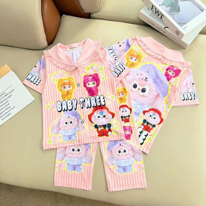 pijama bé gái thun lạnh cổ sen
