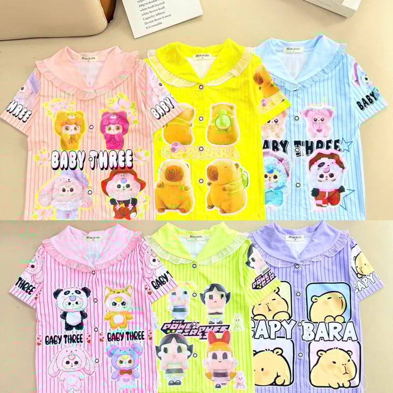 pijama bé gái thun lạnh cổ sen