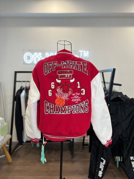 Áo Off White Red Chicago Bulls Varsity Jacket