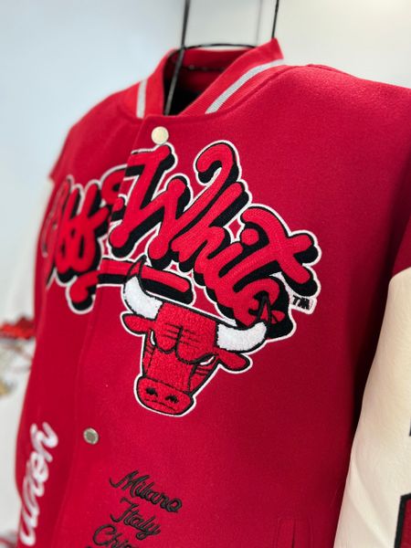 Áo Off White Red Chicago Bulls Varsity Jacket