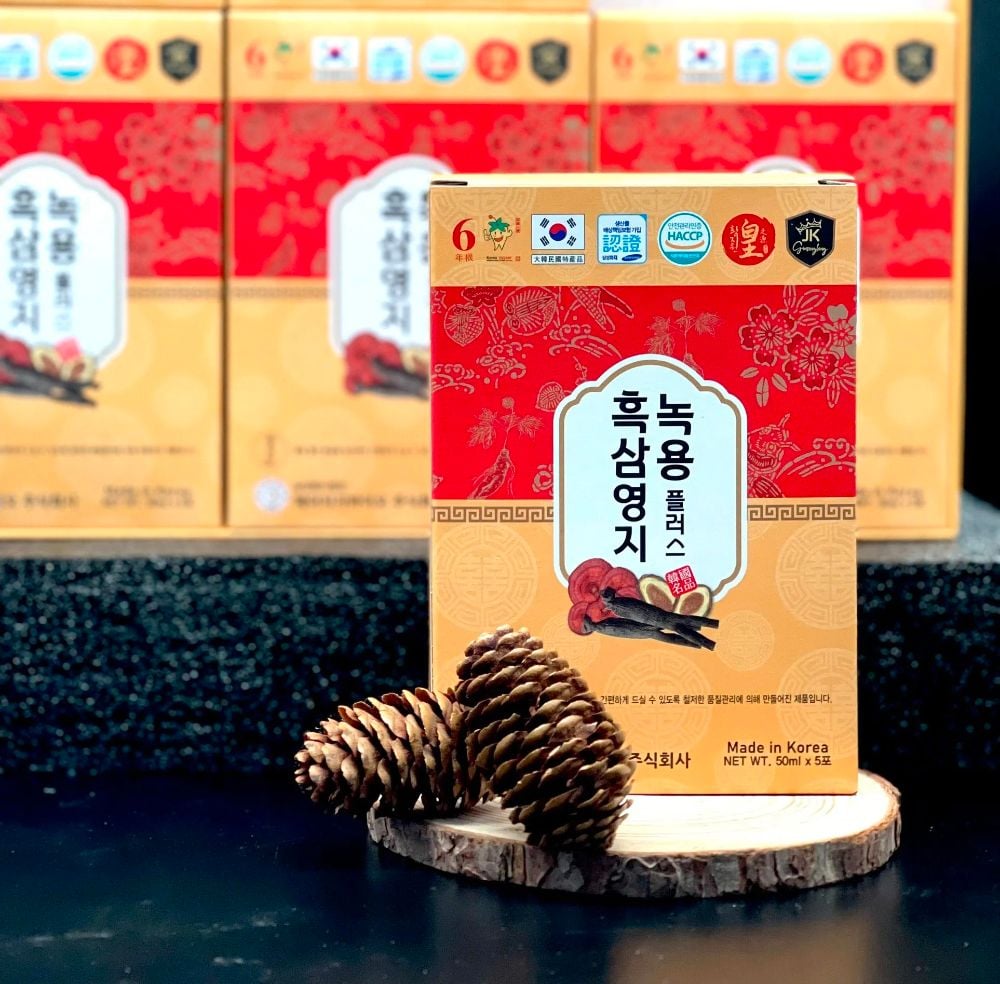 Nước Chiết Xuất Hắc Sâm Linh Chi Nhung Hươu Ginseng King Korean Black Ginseng Reishi Mushroom Deer Antlers