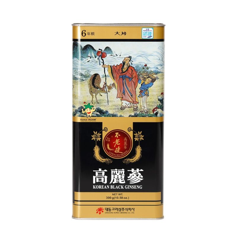 Hắc Sâm Củ Khô Daedong Korean Black Ginseng Hộp Thiếc 300gr (11 - 20 củ)