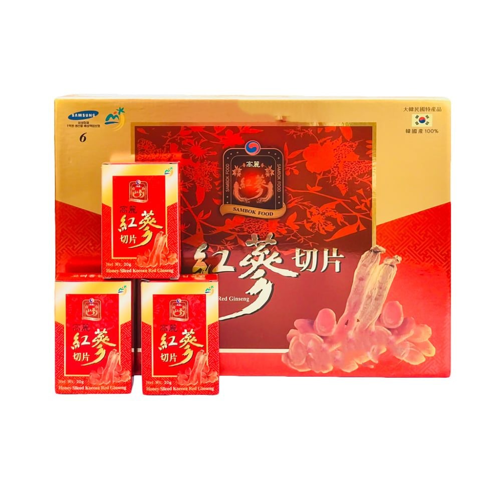 Hồng Sâm Thái Lát Tẩm Mật Ong Sambok Honey Sliced Korean Red Ginseng Hàn  Quốc (10 Gói x 20gr)