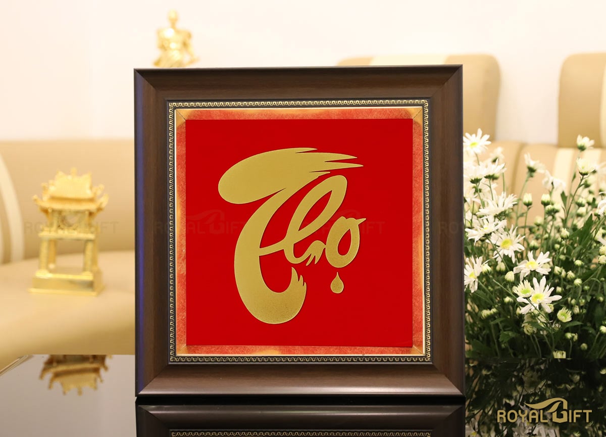 Tranh chữ thọ thư pháp mạ vàng 24K