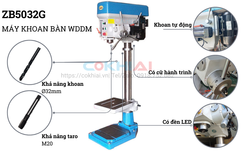 Cấu tạo máy khoan bàn tự động ZB5032G