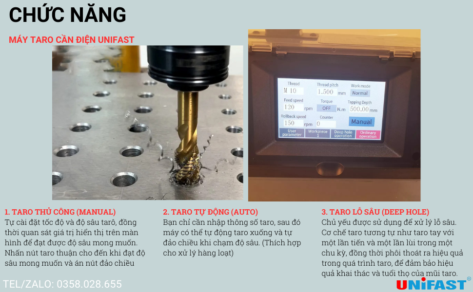 Chức năng máy taro cần điện Unifast