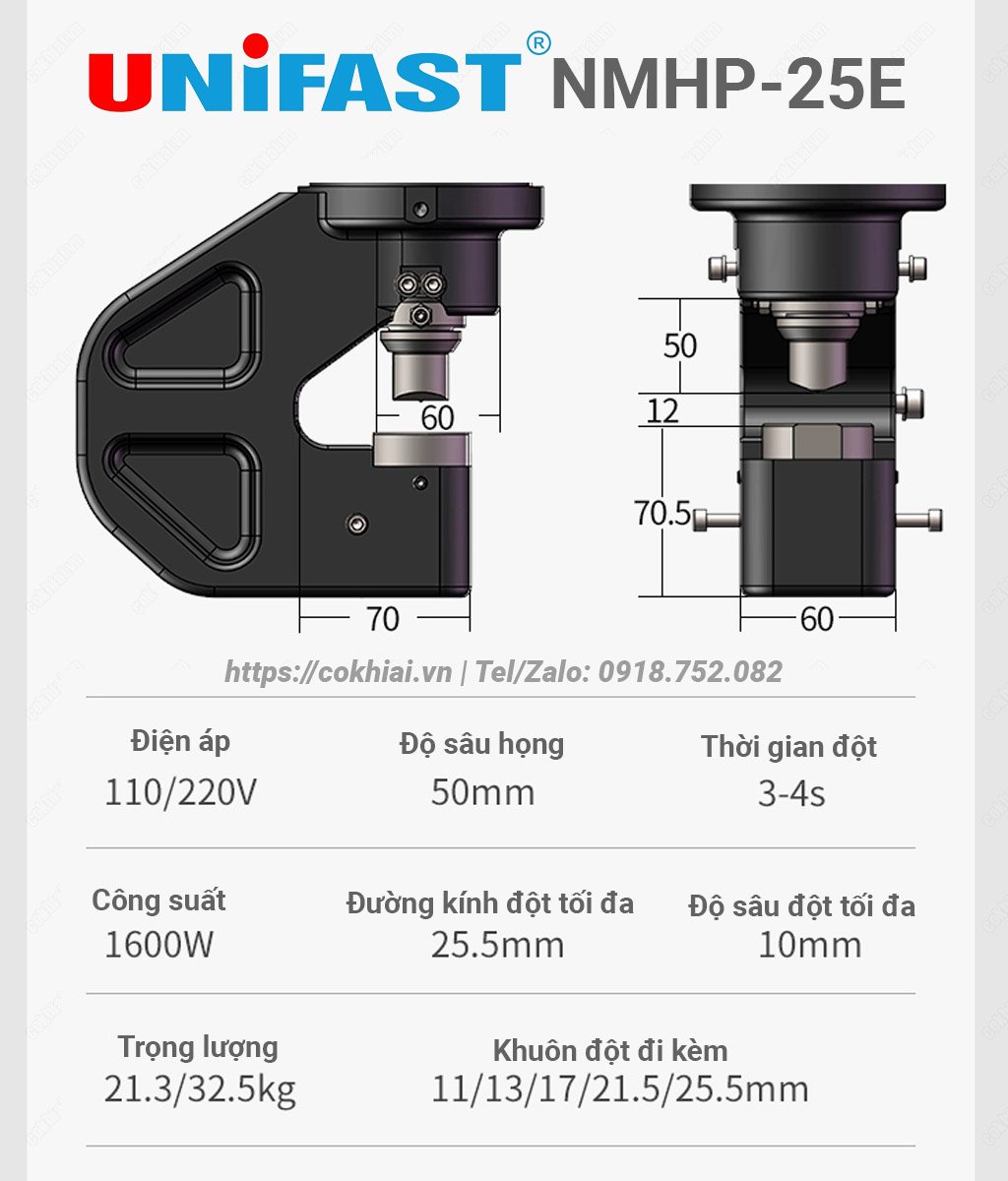Kích thước họng đột Unifast NMHP-25E