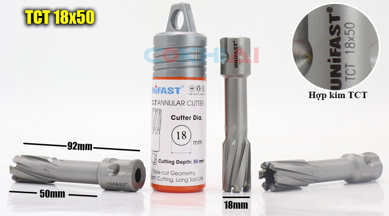 Mũi khoan từ 18mm hiệu Unifast lưỡi cắt hợp kim TCT