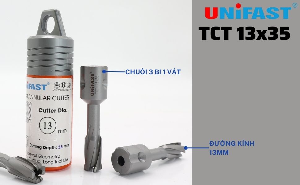 Mũi khoan từ phi 13 khoan sâu 35mm Unifast TCT 13x35