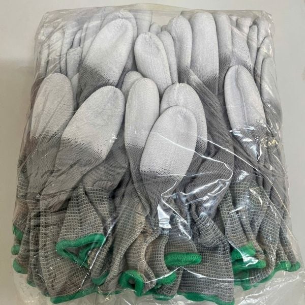 Găng Tay Sợi Poly Phủ PU Ngón Tay Màu Xám