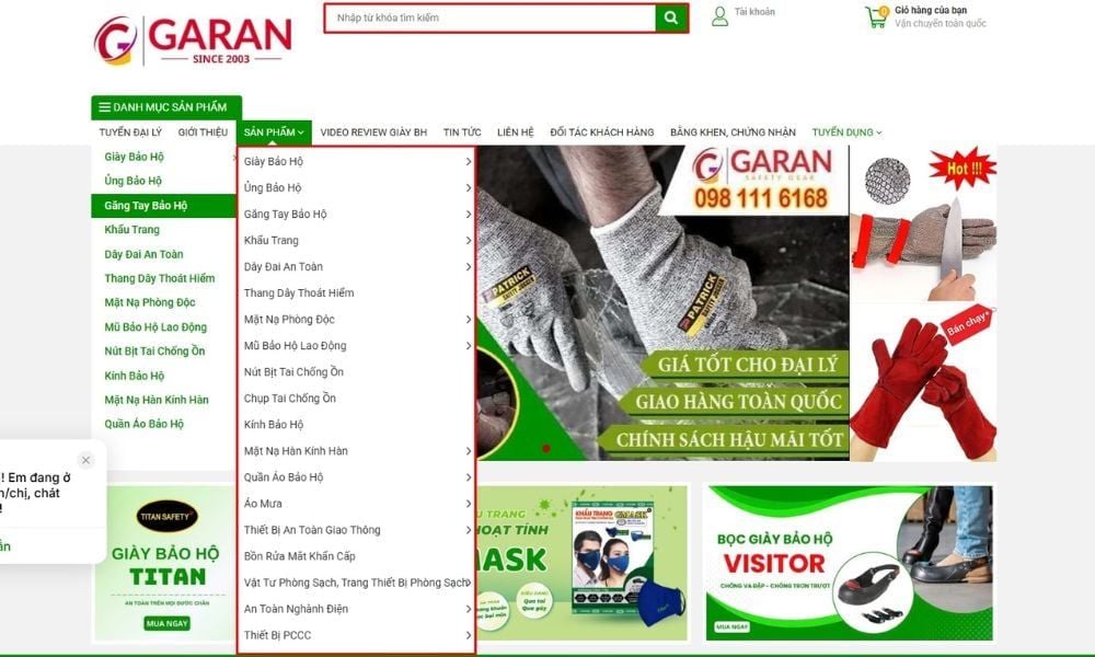 Tìm kiếm sản phẩm trên website của Bảo Hộ GA RAN