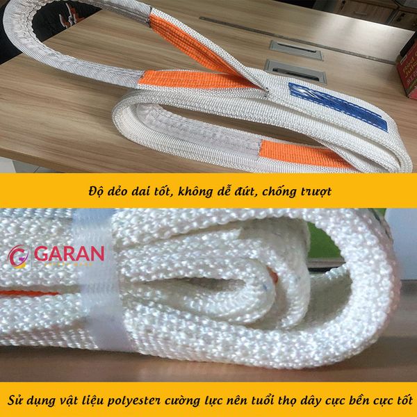 Dây Cáp Vải Cẩu Hàng Trắng Bằng Sợi Nylon Polypropylene Tổng Hợp Tải Trọng 2-10 Tấn