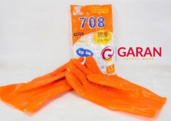 Găng tay chống hóa chất phủ nhựa PVC và hạt cao su 708
