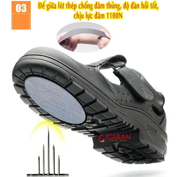 Giày Bảo Hộ Thoáng Khí Da Bò Sử Dụng Miếng Quai Dán Velcro Chống Đập, Chống Đâm Xuyên & Chống Trượt (Mã 918)