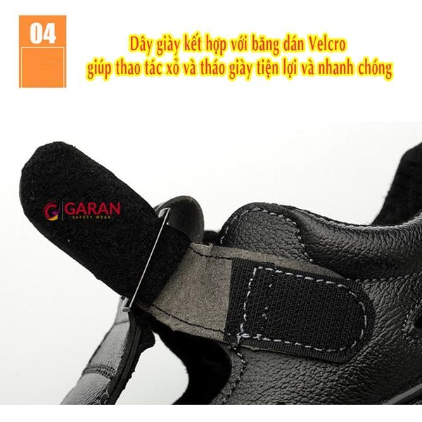 Giày Bảo Hộ Thoáng Khí Da Bò Sử Dụng Miếng Quai Dán Velcro Chống Đập, Chống Đâm Xuyên & Chống Trượt (Mã 918)