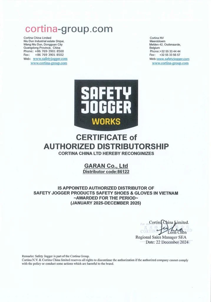 Giấy chứng nhận GARAN là đại lý cấp 1 chính thức của Safety Jogger