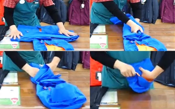 Cách gấp áo mưa bộ thực hiện gấp áo trước quần sau