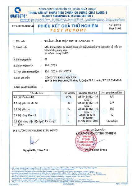 Bản test thảm cách điện 5kV