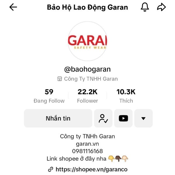 Trang tiktok bảo hộ Garan