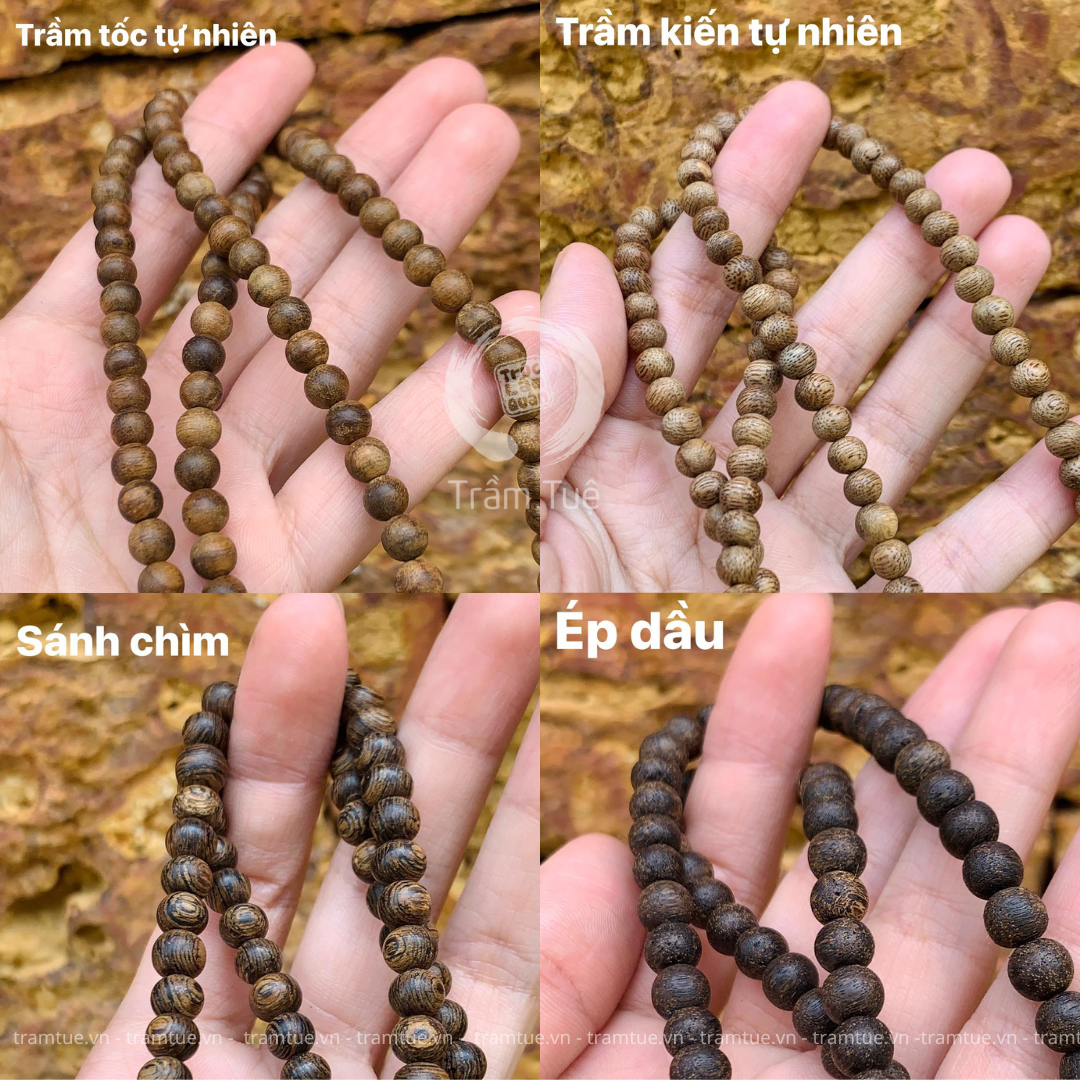 Bí kíp phân biệt vòng trầm 108 hạt tự nhiên và vòng trầm nấu dầu, sánh ghép