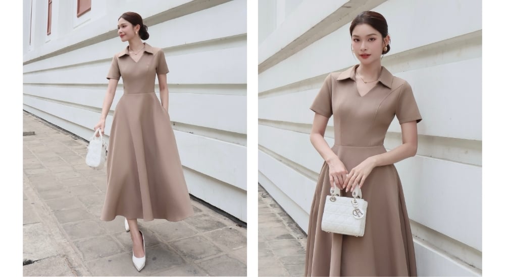 Đầm công sở chữ A phối cổ sơ mi - D4322B