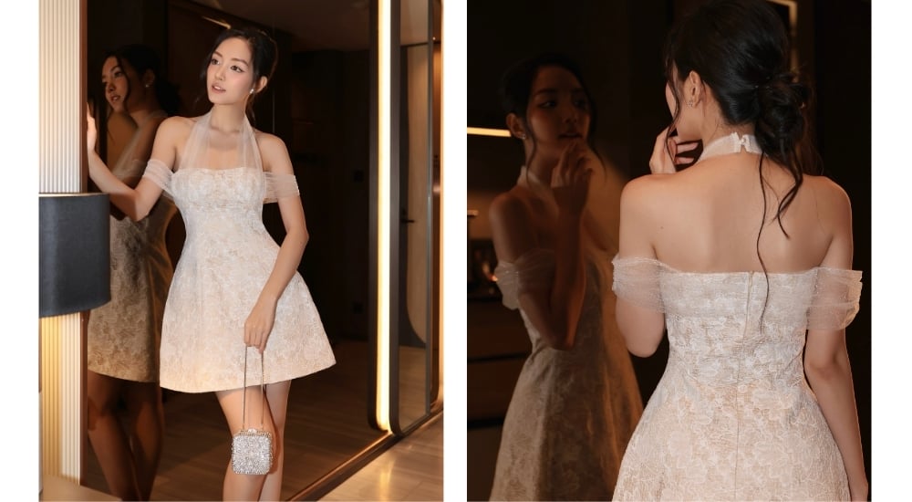 Đầm dự tiệc dài xòe cổ tròn - D4086A
