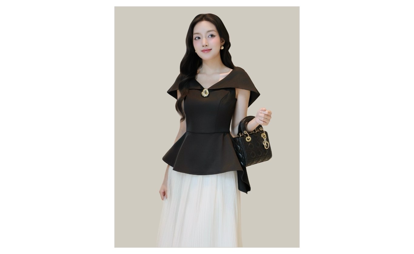 Áo kiểu tiệc peplum kèm tag cài A4437B - Ảnh sản phẩm