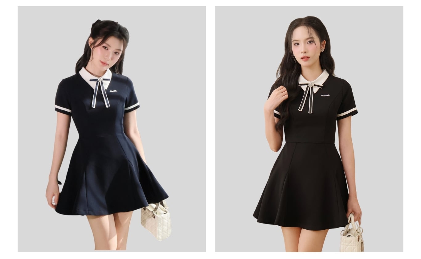 Đầm xoè dạo phố ngắn kèm nơ rời D4426A - Ảnh sản phẩm