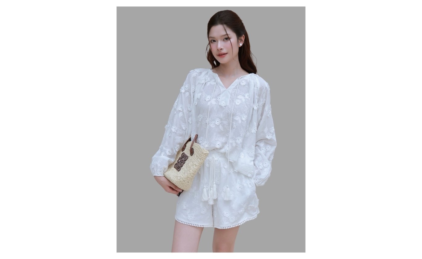 Set dạo phố ngắn linen thêu hoa K4504T - Ảnh sản phẩm
